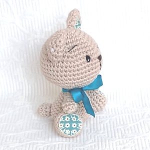 Maci horgolt marok állat - türkiz - szalag - amigurumi -horgolt figura - játék & sport - plüssállat & játékfigura - maci - Meska.hu