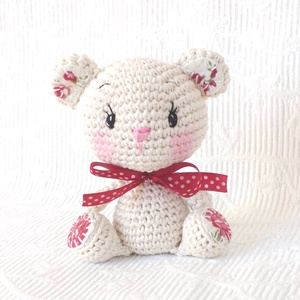  Maci lány - bordó rózsás - egyedi - horgolt marokállat - amigurumi - Meska.hu