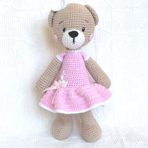 Maci kislány - egyedi hímzett rózsaszín ruhában - horgolt puha - amigurumi maci figura, Játék & Sport, Plüssállat & Játékfigura, Maci, , MESKA