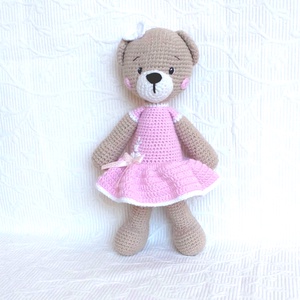 Maci kislány - egyedi hímzett rózsaszín ruhában - horgolt puha - amigurumi maci figura - játék & sport - plüssállat & játékfigura - maci - Meska.hu
