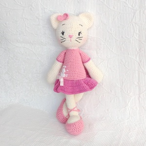 Balerína cica csavart rózsás pink ruhában - horgolt cica - játék & sport - baba & babaház - öltöztethető baba - Meska.hu