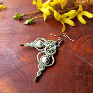 Halvány zöld makramé fülbevaló  - Meska.hu