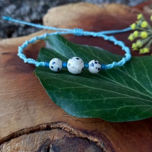 Matt kék/jáspis,makramé karkötő , Ékszer, Karkötő, Gyöngyös karkötő, Csomózás, MESKA