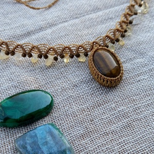 Tigrisszem/citrin, makramé nyaklánc , Ékszer, Nyaklánc, Medálos nyaklánc, Csomózás, MESKA