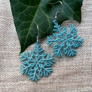 Hópehely/matt kék,  makramé fülbevaló , Ékszer, Fülbevaló, Lógó fülbevaló, Csomózás, MESKA