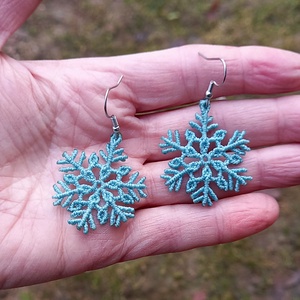 Hópehely/matt kék,  makramé fülbevaló  - ékszer - fülbevaló - lógó fülbevaló - Meska.hu