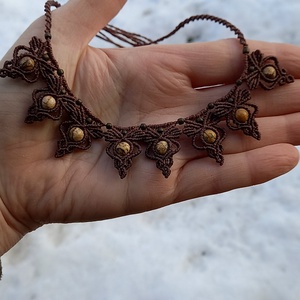 Mahagony barna /képjáspis makramé ékszerszett  - ékszer - nyaklánc - gyöngyös nyaklánc - Meska.hu