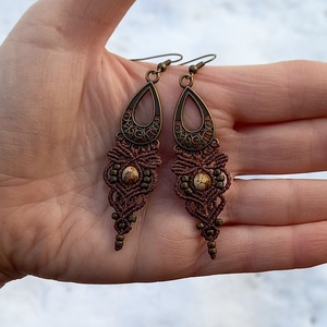 Mahagony barna /képjáspis makramé ékszerszett  - ékszer - nyaklánc - gyöngyös nyaklánc - Meska.hu