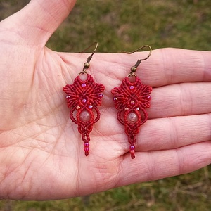 Piros/burgundi, makramé ékszerszett - ékszer - ékszerszett - Meska.hu