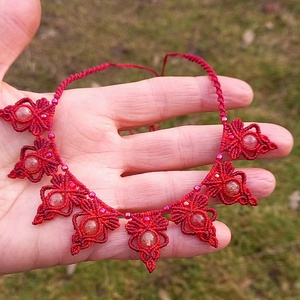 Piros/burgundi, makramé ékszerszett - ékszer - ékszerszett - Meska.hu