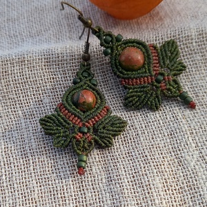 Unakit/olíva ,makramé fülbevaló - Meska.hu