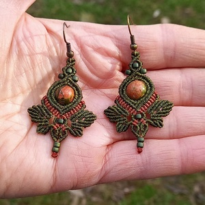 Unakit/olíva ,makramé fülbevaló - ékszer - fülbevaló - lógó fülbevaló - Meska.hu