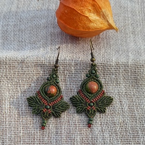 Unakit/olíva ,makramé fülbevaló - ékszer - fülbevaló - lógó fülbevaló - Meska.hu