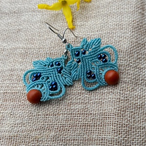 Lili /  matt kék makramé fülbevaló , Ékszer, Fülbevaló, Lógó fülbevaló, Csomózás, MESKA