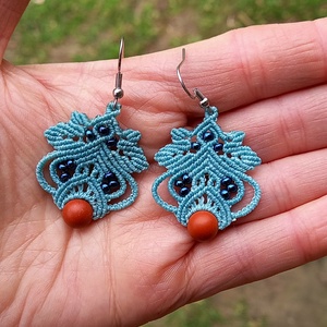 Lili /  matt kék makramé fülbevaló  - ékszer - fülbevaló - lógó fülbevaló - Meska.hu