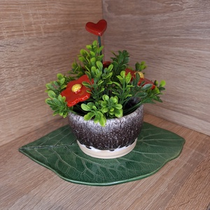 Kerámia dekor virágbox - Bordó színű - Meska.hu