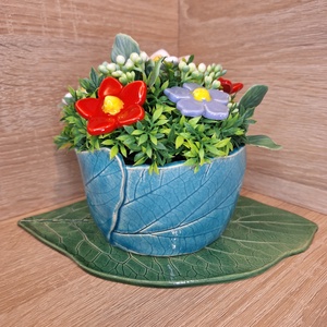 Valentin napi Kerámia virágbox - Nagy türkiz, Otthon & Életmód, Virágdekoráció, Virágok, Virágbox, Agyagozás, Kerámia, MESKA