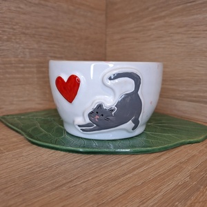 Valentin napi cicás csésze 3, Otthon & Életmód, Konyhafelszerelés, tálalás, Tálalás, Bögre & Csésze, Agyagozás, Kerámia, MESKA