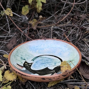 Kézzel készített kerámia desszertes tányér  Cica és tenger 16 cm - otthon & életmód - konyhafelszerelés, tálalás - tálalás - tányér & étkészlet - Meska.hu