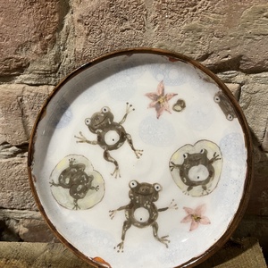 Kézzel festett kerámia tál  Vidám békák  16 cm, Otthon & Életmód, Konyhafelszerelés, tálalás, Tálalás, Tányér & Étkészlet, Kerámia, MESKA