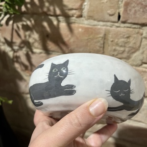 Kézzel festett mély kerámia tál  Fekete macskák , Otthon & Életmód, Konyhafelszerelés, tálalás, Tálalás, Tányér & Étkészlet, Agyagozás, MESKA