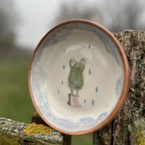 Kézzel festett kerámia tál  Béka  15 cm - otthon & életmód - konyhafelszerelés, tálalás - tálalás - tányér & étkészlet - Meska.hu