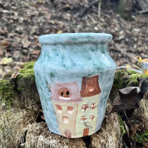 Kézzel készült kerámia mécsestartó  17 cm magas, Otthon & Életmód, Gyertya, illat, aroma, Mécses és mécsestartó, Agyagozás, MESKA