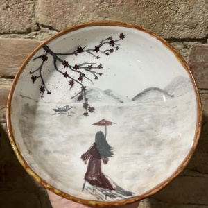 Kézzel festett egyedi kerámia tányér  keleti tájjal (17 cm) - otthon & életmód - konyhafelszerelés, tálalás - tálalás - tányér & étkészlet - Meska.hu