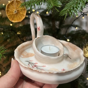 Kézzel készült kerámia mécsestartó � Cseresznyevirág és buborékos díszítés - esküvő - dekoráció - gyertya & gyertyatartó - Meska.hu