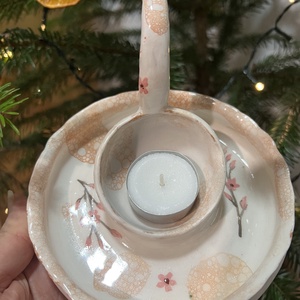 Kézzel készült kerámia mécsestartó � Cseresznyevirág és buborékos díszítés - esküvő - dekoráció - gyertya & gyertyatartó - Meska.hu