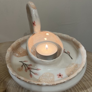 Kézzel készült kerámia mécsestartó � Cseresznyevirág és buborékos díszítés - esküvő - dekoráció - gyertya & gyertyatartó - Meska.hu