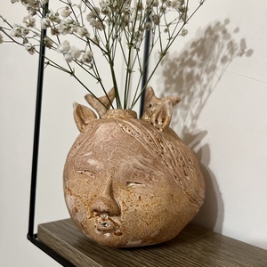 Muveszi keramia fej vaza � Erdo szelleme dekoracio (Szaraz viragokhoz) - otthon & életmód - virágdekoráció - virágtartó - váza - Meska.hu