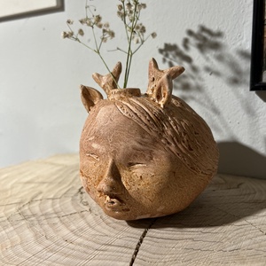 Muveszi keramia fej vaza � Erdo szelleme dekoracio (Szaraz viragokhoz) - otthon & életmód - virágdekoráció - virágtartó - váza - Meska.hu