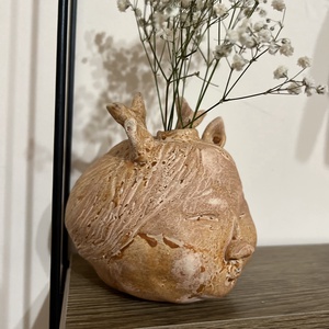 Muveszi keramia fej vaza � Erdo szelleme dekoracio (Szaraz viragokhoz) - otthon & életmód - virágdekoráció - virágtartó - váza - Meska.hu