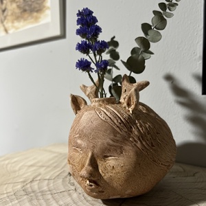 Muveszi keramia fej vaza � Erdo szelleme dekoracio (Szaraz viragokhoz) - Meska.hu