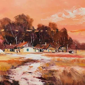 Alföldi naplemente c. Kortárs olajfestmény, Művészet, Festmény, Olajfestmény, , MESKA