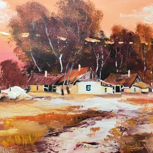 Alföldi naplemente c. Kortárs olajfestmény - művészet - festmény - olajfestmény - Meska.hu