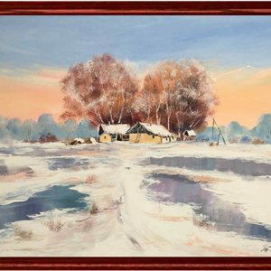 Első hó az Alföldön c. Nagyméretű olajfestmény, Művészet, Festmény, Olajfestmény, Festészet, MESKA