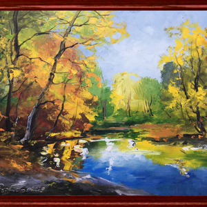 Őszi jegenyék c. Kortárs olajfestmény - Meska.hu