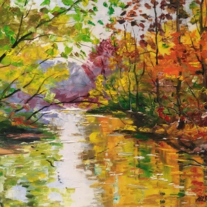 Ősz végi patakpart c. Kortárs olajfestmény - Meska.hu