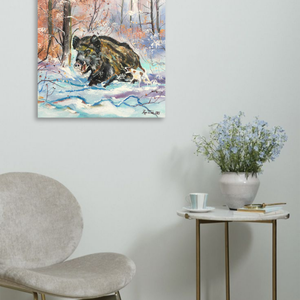 Vadkan a hóban c. Vadászfestmény - művészet - festmény - olajfestmény - Meska.hu