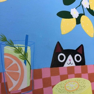 Citromos meglepetés c. Modern cicás festmény - művészet - festmény - akril - Meska.hu