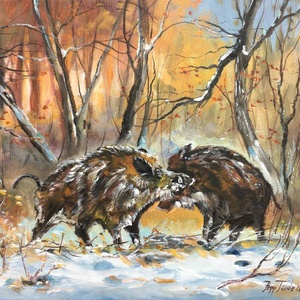 Téli párharc c. Kortárs olajfestmény, Művészet, Festmény, Olajfestmény, Festészet, MESKA