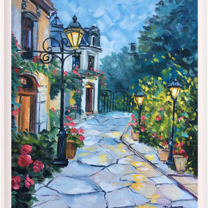 Alkony a rózsakertben c. Kortárs olajfestmény, Művészet, Festmény, Olajfestmény, Festészet, MESKA