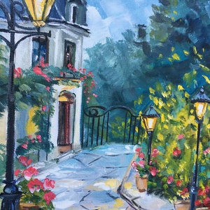 Alkony a rózsakertben c. Kortárs olajfestmény - művészet - festmény - olajfestmény - Meska.hu