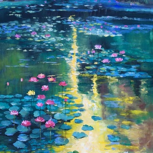 Tavirózsák fénye c. Kortárs olajfestmény, Művészet, Festmény, Olajfestmény, Festészet, MESKA