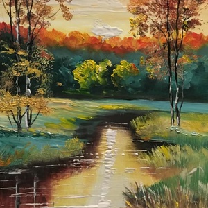 Folyópart c. Kortárs olajfestmény, Művészet, Festmény, Olajfestmény, Festészet, MESKA