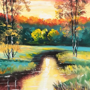 Folyópart c. Kortárs olajfestmény, Művészet, Festmény, Olajfestmény, Festészet, MESKA