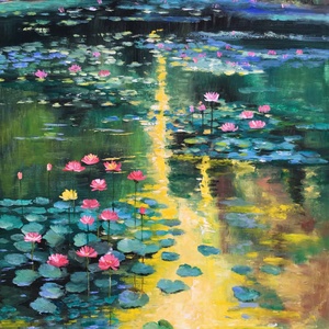 Tavirózsák fénye c. Kortárs olajfestmény, Művészet, Festmény, Olajfestmény, Festészet, MESKA