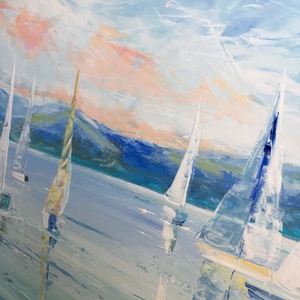 Balatoni tükröződés c. Balatonos festmény (Papp Tünde) - művészet - festmény - olajfestmény - Meska.hu